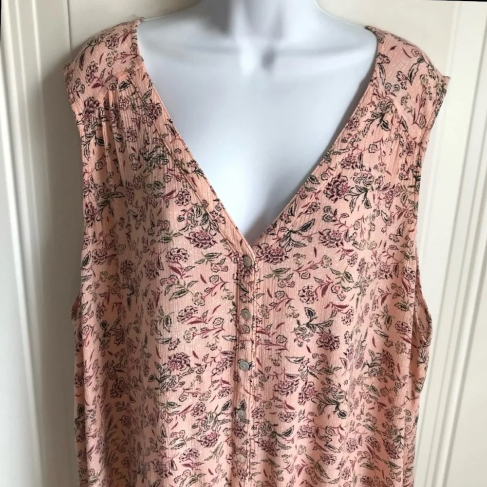 🔴 4/$15 Peace & Pearls Women’s 3X Peach Floral Front Tie Sleeveless Tank Top EUC - Picture 4 of 14